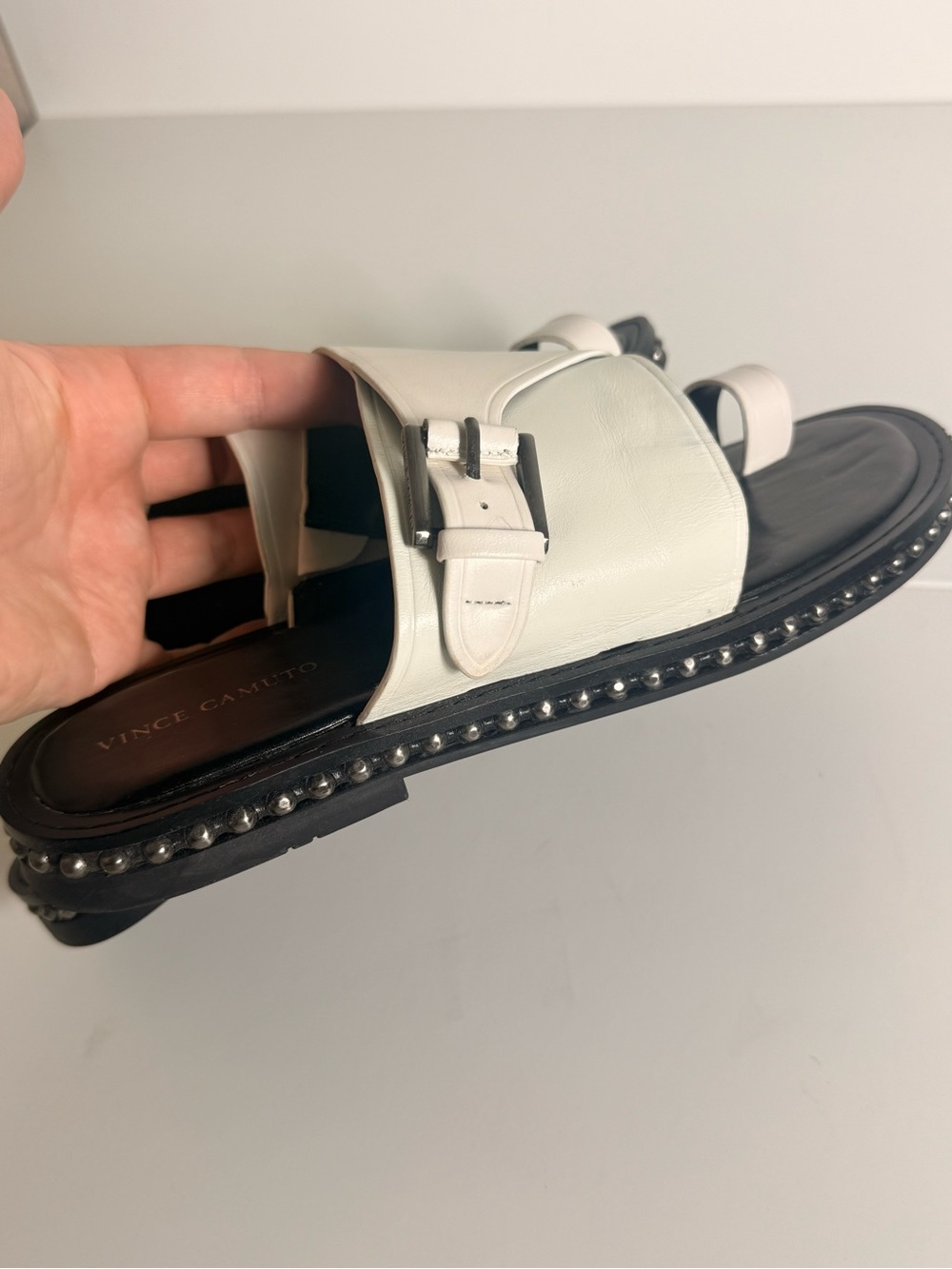 Vince Camuto White Toe Ring Slide Sandals with Studded Sole – Women’s - Picture 6 of 11